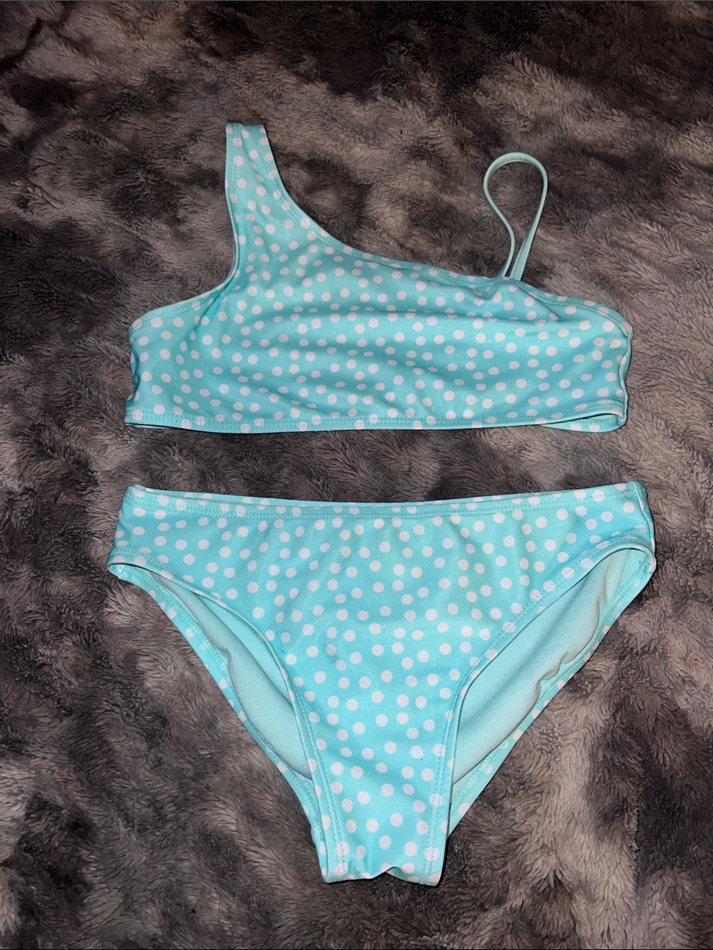 Kids One-Shoulder Polka Dot Swim Set - Light Blue